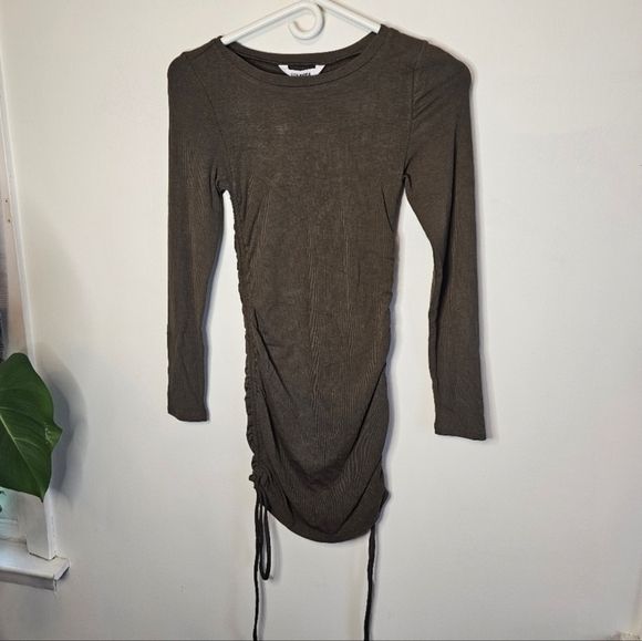 BB Dakota For Steve Madden Ruched Ribbed Long Sleeve Olive Green Mini Dress XS - Picture 2 of 11